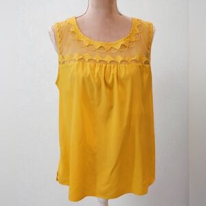 Cest Toi Yellow Lace Sheer Mesh Tank Womans Large Dainty